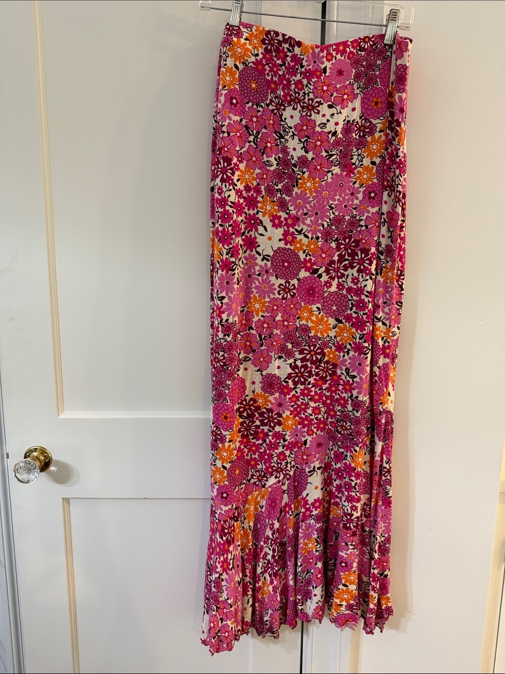 Sharon Young Pink Floral Maxi Skirt with Orange Accents